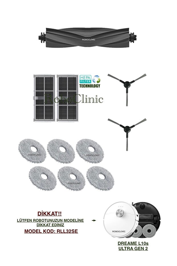 مكنسة كهربائية روبوتية Dreame L10s Ultra Gen 2 متوافقة (الرمز: RLL32SE) مجموعة فرشاة وفلتر وممسحة - 11 قطعة