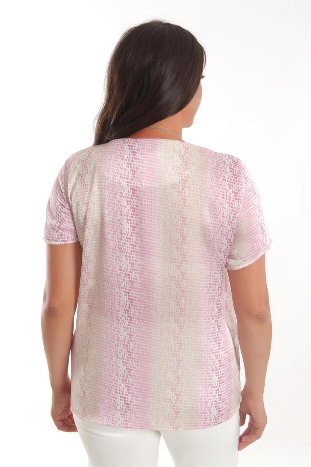 Plus Size Pink Drop Pattern Short Sleeve Blouse - 5
