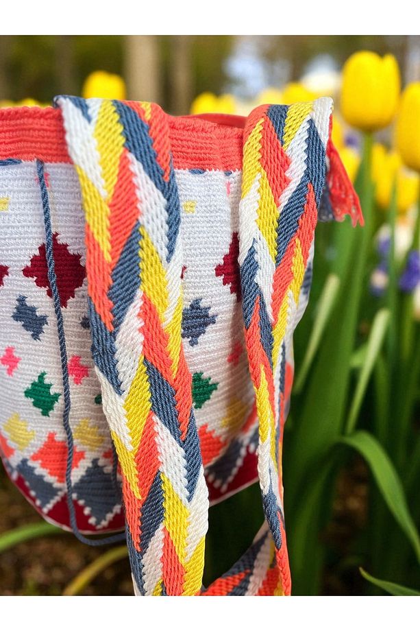 Geometrik Desenli Büyük Boy Wayuu Mochilla Omuz Çantası- Basic Collection - 3