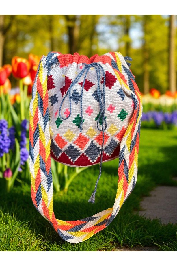 Geometrik Desenli Büyük Boy Wayuu Mochilla Omuz Çantası- Basic Collection - 2