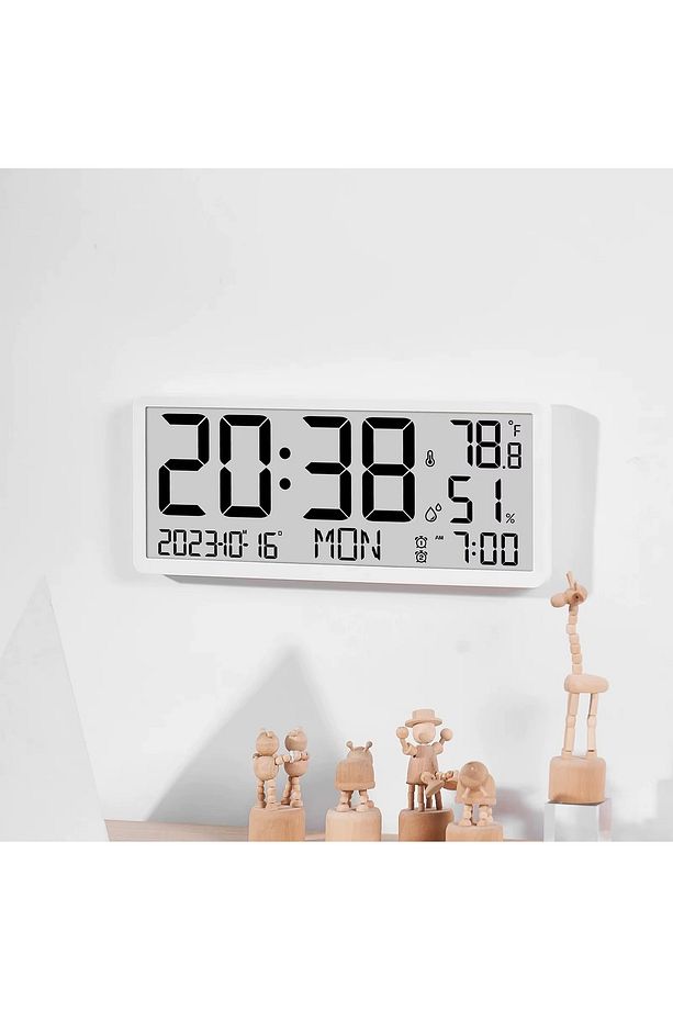 Çok Fonksiyonlu LCD Ekran Dijital Duvar Masa saati Zaman Çift Alarm Tarih Sıcaklık Nem - 8