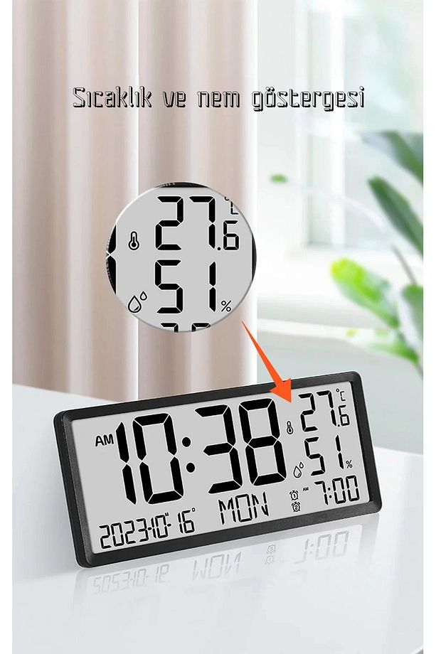 Çok Fonksiyonlu LCD Ekran Dijital Duvar Masa saati Zaman Çift Alarm Tarih Sıcaklık Nem - 4