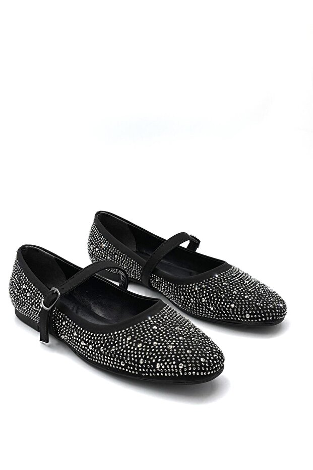 Rima Drop Stone Detailed Women's Ballerinas Black