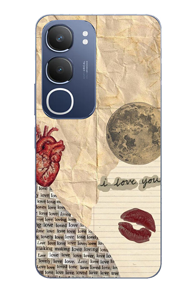 Vivo Y19S Compatible Retro Newspaper Heart Kiss Design Transparent Silicone Case - 1