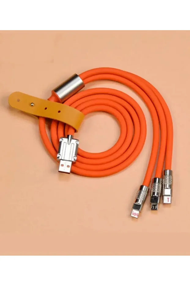 KABLO ÇOKLU KIRILMAYA DAYANIKLI SLİKON ÇELİK BAŞLIKLI 6A 3’ü 1 ARADA APPLE TYPE-C ANDROİD(micro) - 3