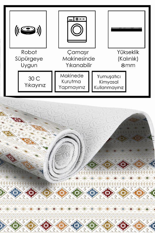 DİJİTAL BASKILI Kaymaz Taban Yıkanabilir Modern Mutfak Halısı Salon Halısı Yolluk - 4