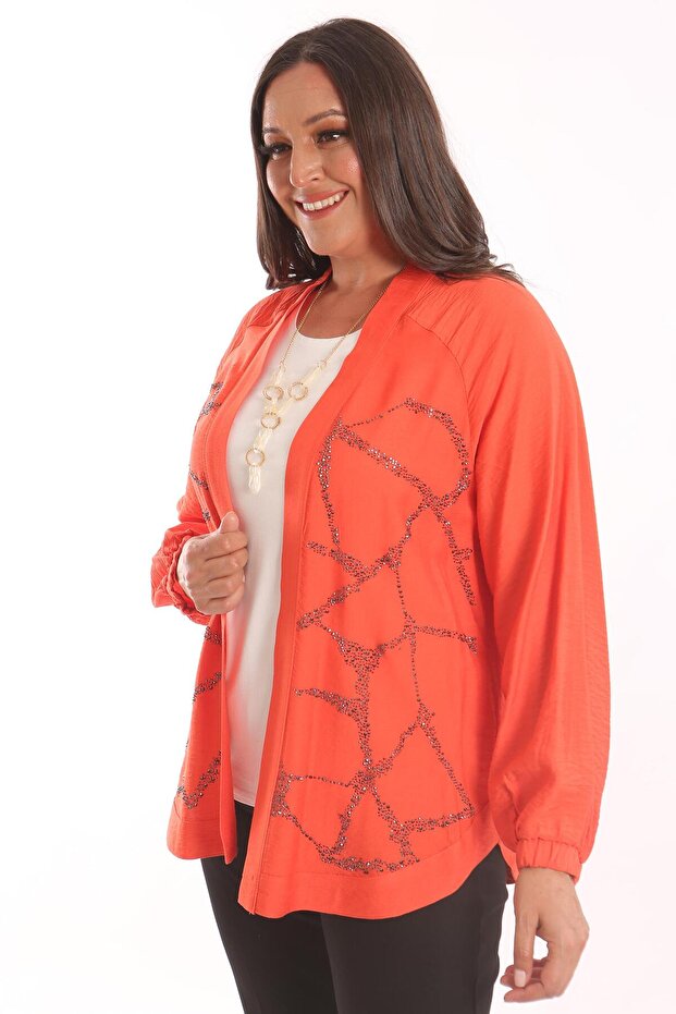 سترة Trend42plus مقاس كبير بطبعة حجرية أمامية باللون البرتقالي - 1