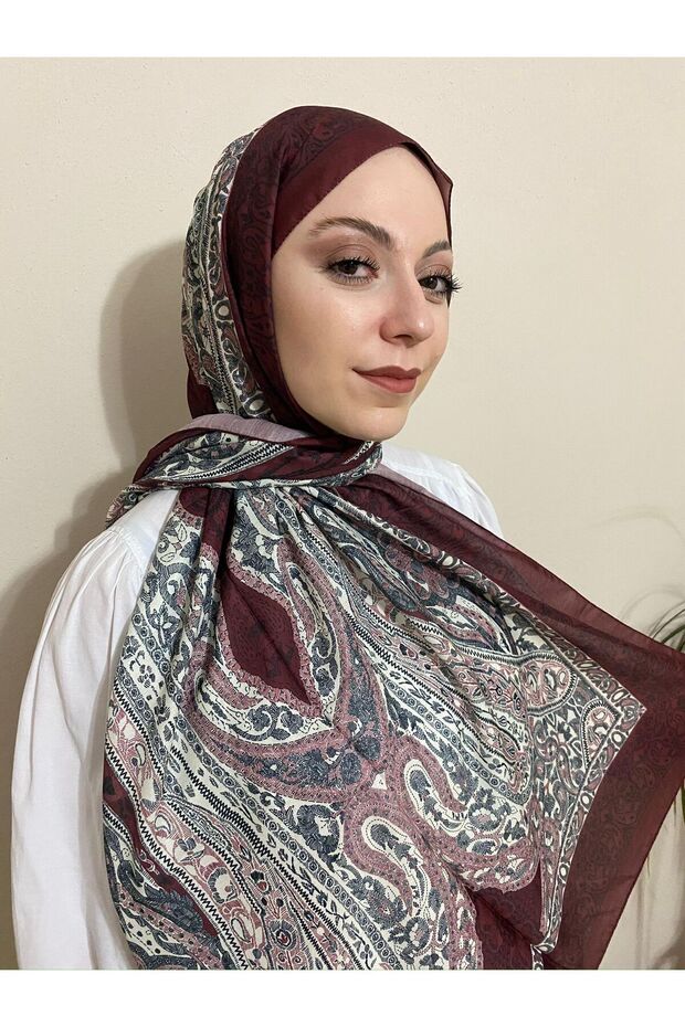 Mineleşarp Vela Pattern Soft Shawl - أحمر كلاريت