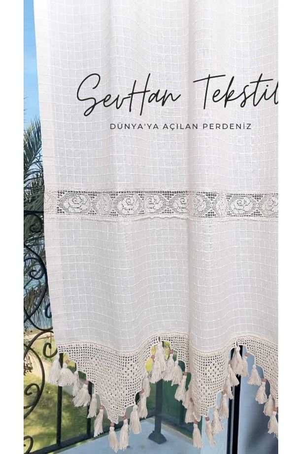 Buldan İşi Ara Gül Dantel Otantik Monika Perde Keten El Dantel Dokuma Perde - 2