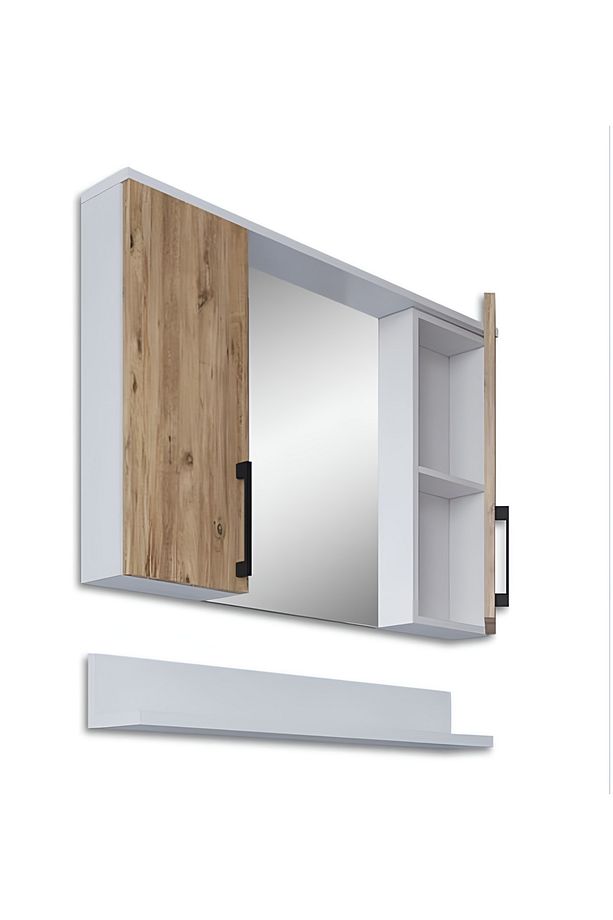 Lavabo Dolabı Üst Modül Siyah Kulp Detaylı Camlı Model Altı Raflı Model (KAHVE - BEYAZ) - 2