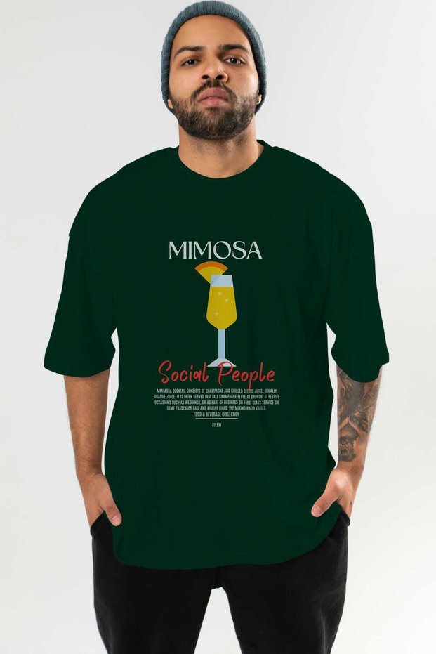 Mimosa Cocktail Front Printed Green Oversize T-Shirt Men's Women's 100% Cotton Crew Neck T-Shirt