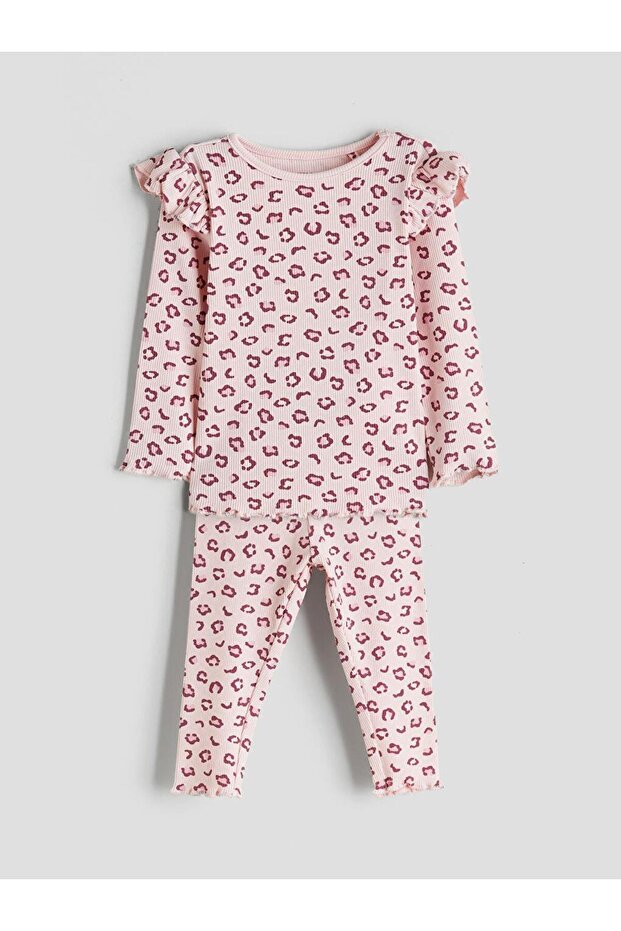 Crew Neck Printed Baby Girl Pajama Set (W5)