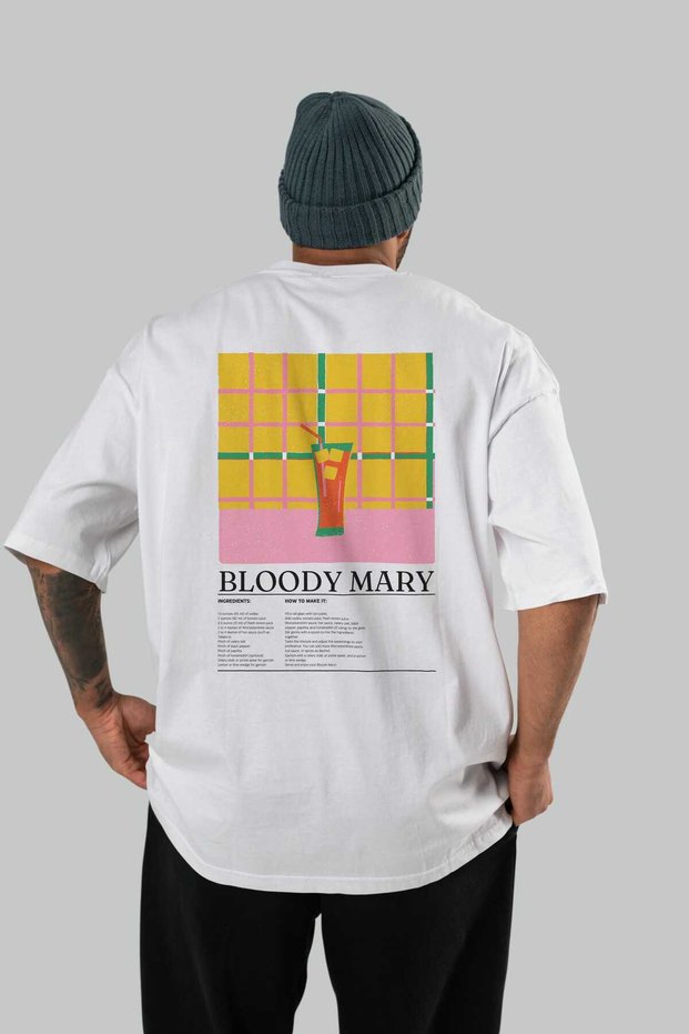 Bloody Mary Cocktail Series Back Printed Oversize T-Shirt Men Women 100% Cotton Crew Neck Tshirt