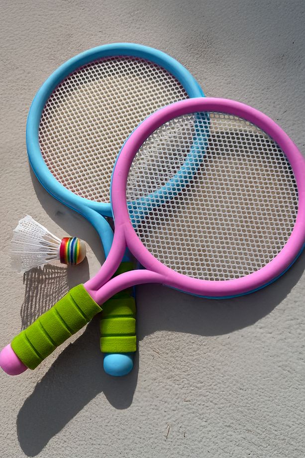2adet Çocuk Ve Yetişkin Badminton Raketi Hafif Tenis Raketi Aile Oyuncak Seti Toplu Mavi-pembe Raket - 1