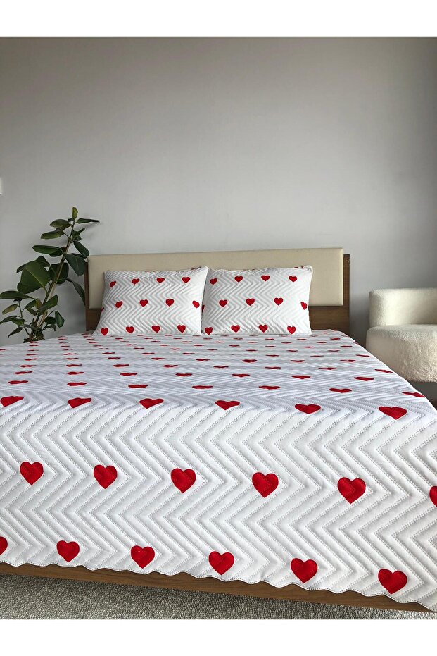 Heart Single 2 Piece Bedspread Set - 160X240 cm (with Pvc Bag)