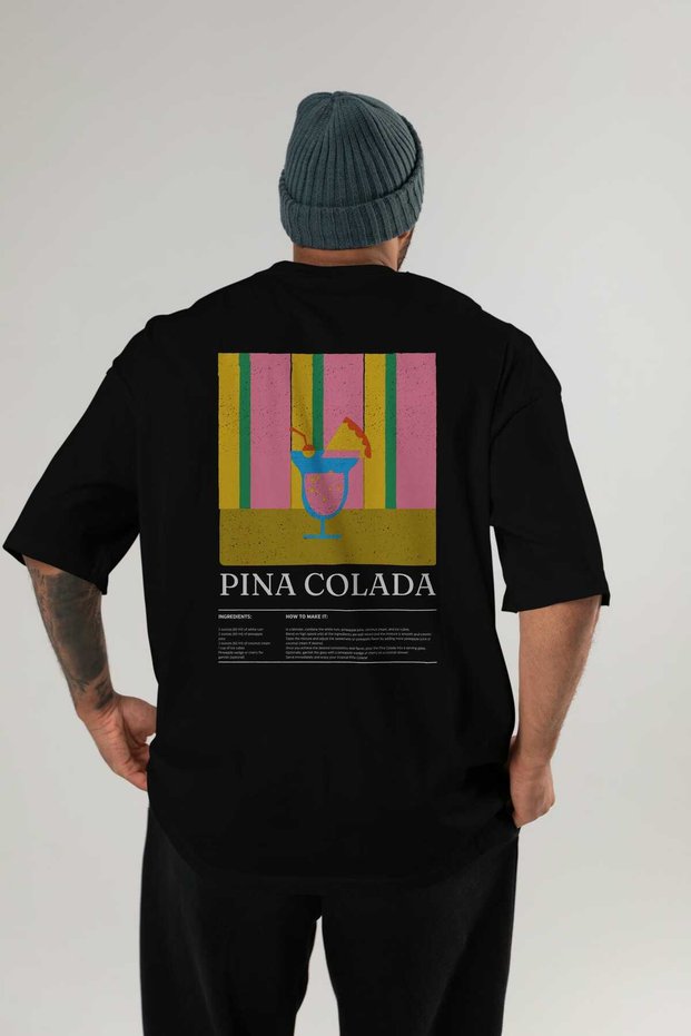 Pina Colada Cocktail Series Back Printed Oversize T-Shirt Men Women 100% Cotton Crew Neck Tshirt