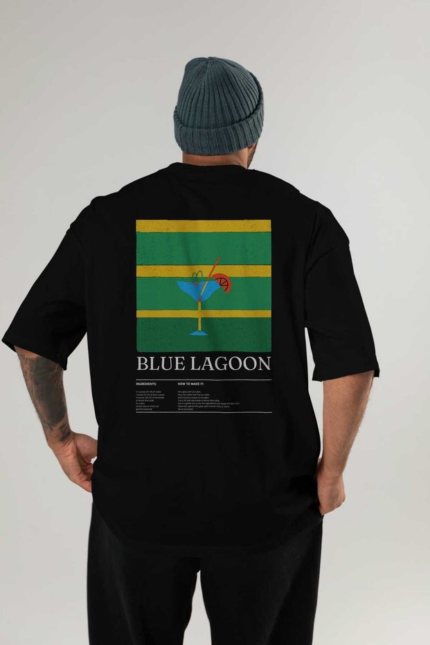 Blue Lagoon Cocktail Series Back Printed Oversize T-Shirt Men Women 100% Cotton Crew Neck Tshirt