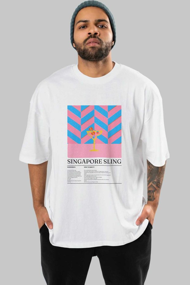 Singapore Sling Cocktail Front Printed White Oversize T-Shirt Men Women Cotton Crew Neck Tshirt