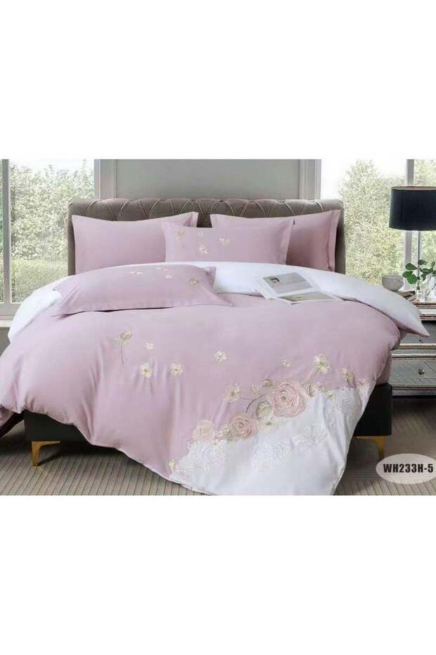 King Size Floral All Season Luxurious Cotton 6Pc Pink Comforter Set