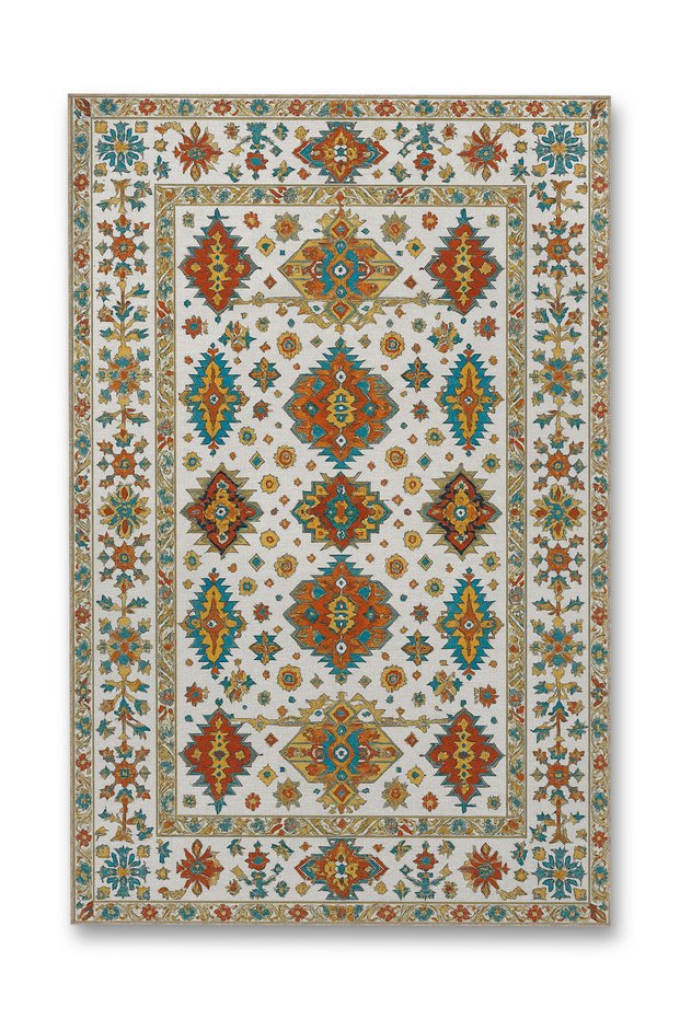Mosso Multicolored Mixed Ethnic Motifs Patterned Woven Base Modern Decorative Carpet Mosso134