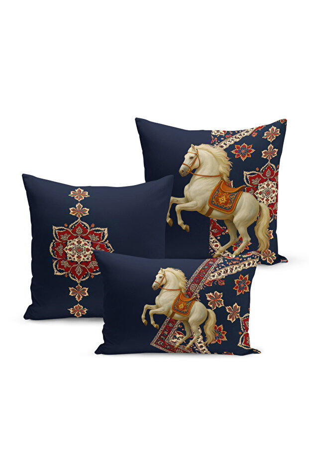 Classic Horse Series Double Sided Digital Printed Set of 3 Throw Pillow Covers (Horse)