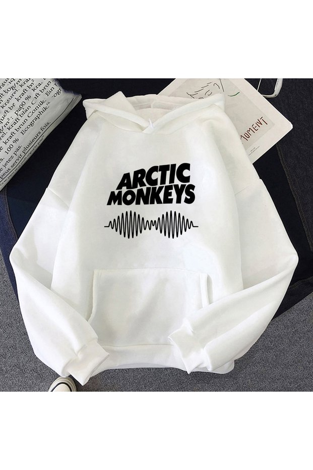 White Unisex Arctic Monkeys Sound Wave Hoodie Music Band Fans Clothes with Printability