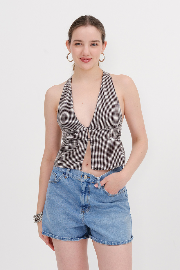 Halter Neck Gingham Bustier B17294 - 1