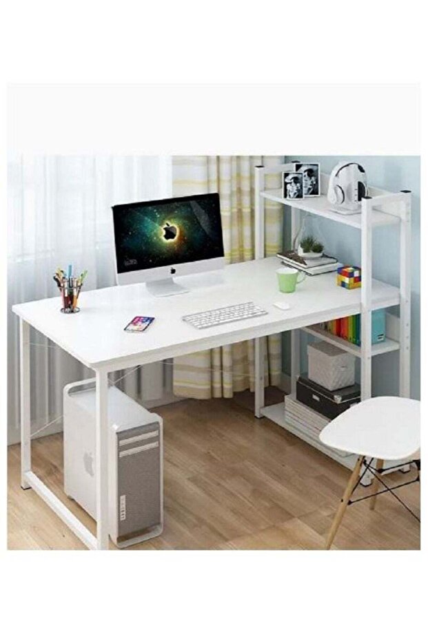 Computer Desk with Storage Shelves Home Office Desk with Bookshelf Study Writing Table Corner De - 1