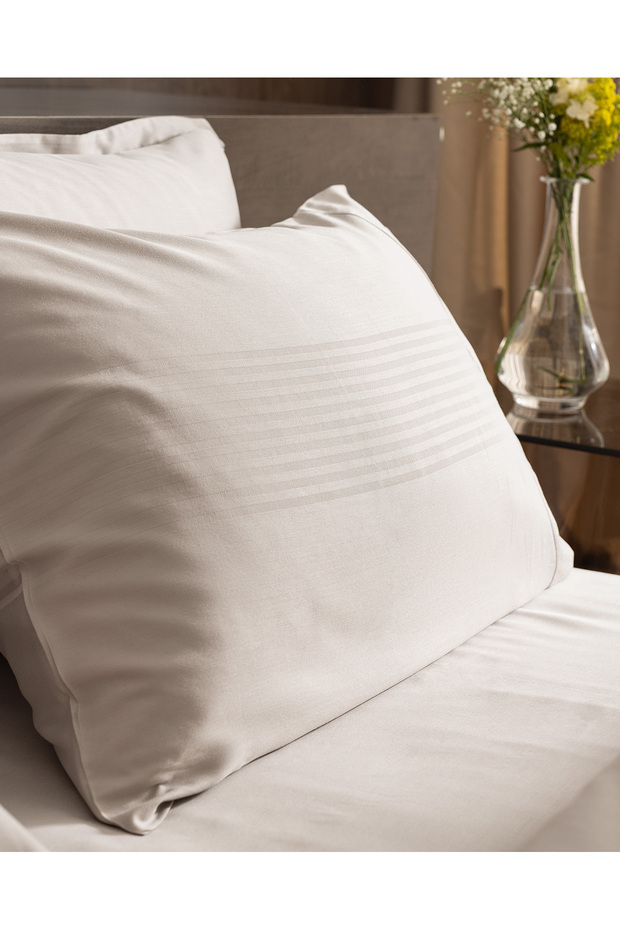 Reverie King Size Pamuklu Bambu Armürlü Nevresim Takımı - Taş - 5