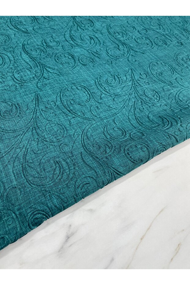 Mavi Kabartma Desenli Eteklik Ceketlik Elbiselik Keten Kumaş ÜRÜNÜMÜZ ADET OLARAK SATILIR 1 ADET 1 M - 4