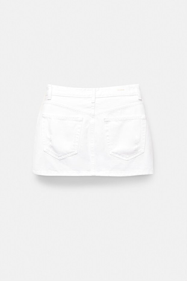 Distressed denim mini etek - 7