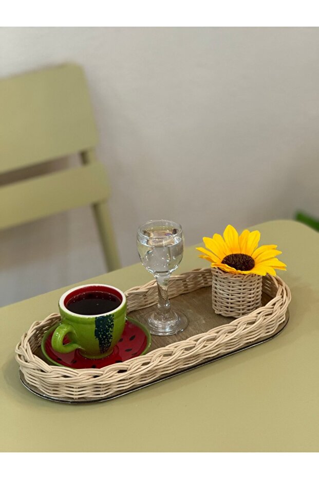 2-Piece Rattan Organizer Tray & Sunflower Sunflower Presentation Set Coffee Presentation Tray (Flower Included)