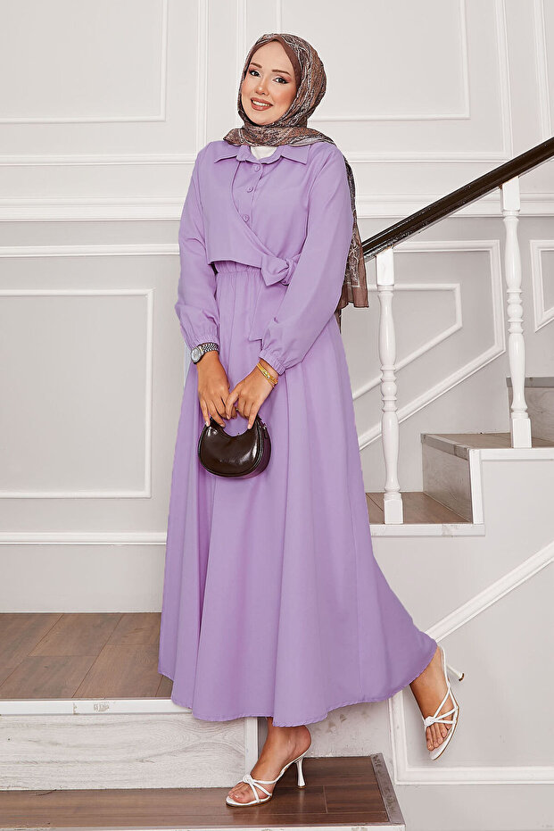 Side-Tie Half Button Detailed Dress Lilac