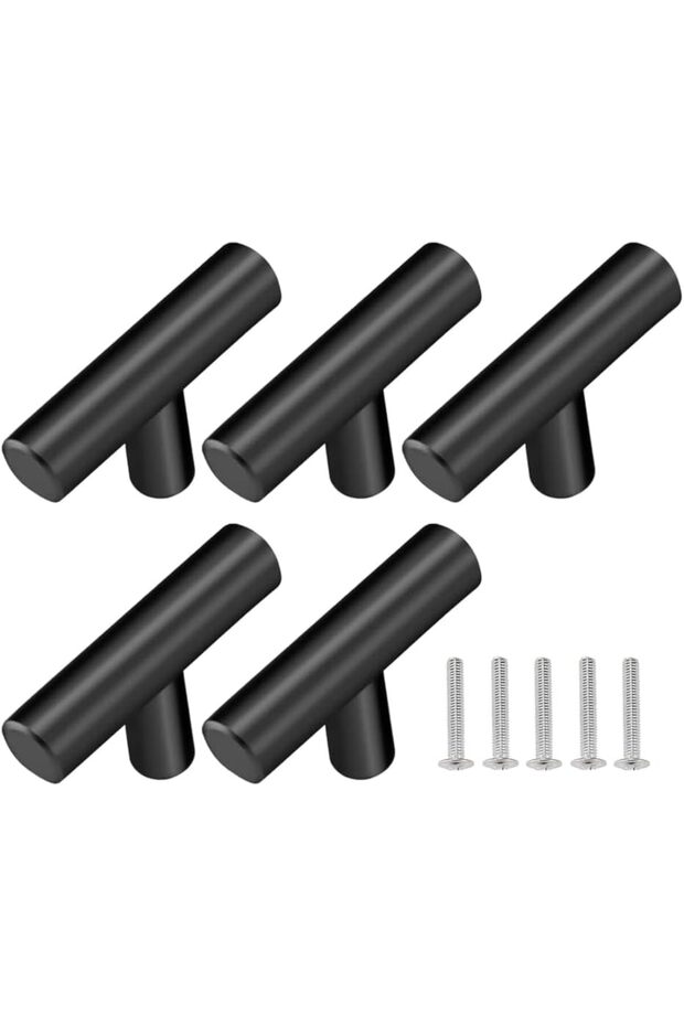 T-Shaped Cabinet Handle, 50mm x 31mm, Brushed Stainless Steel, with 22mm Mounting Screw Set of 5