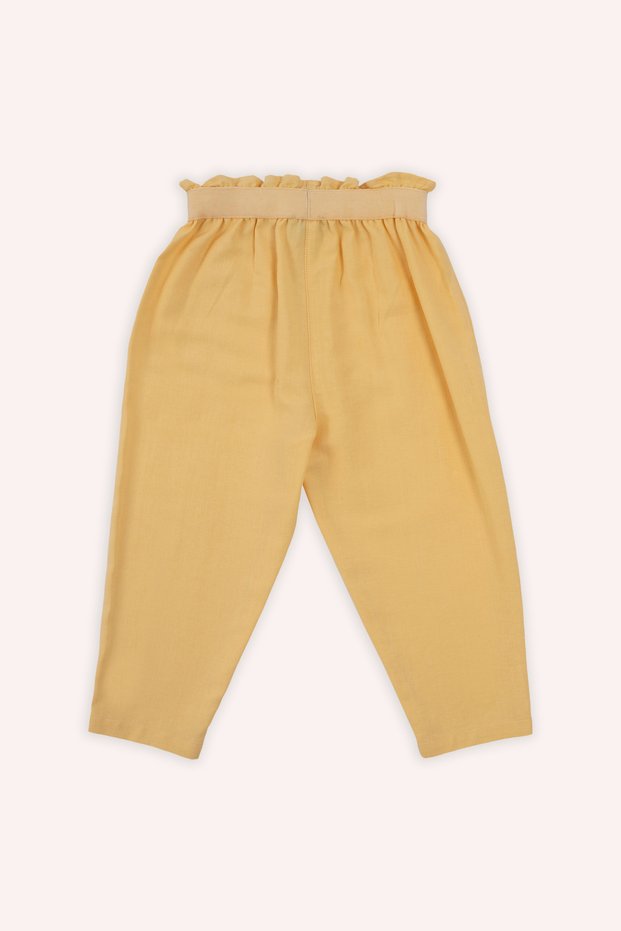 Baby Girl Yellow Trousers with Elastic Waist and Pockets