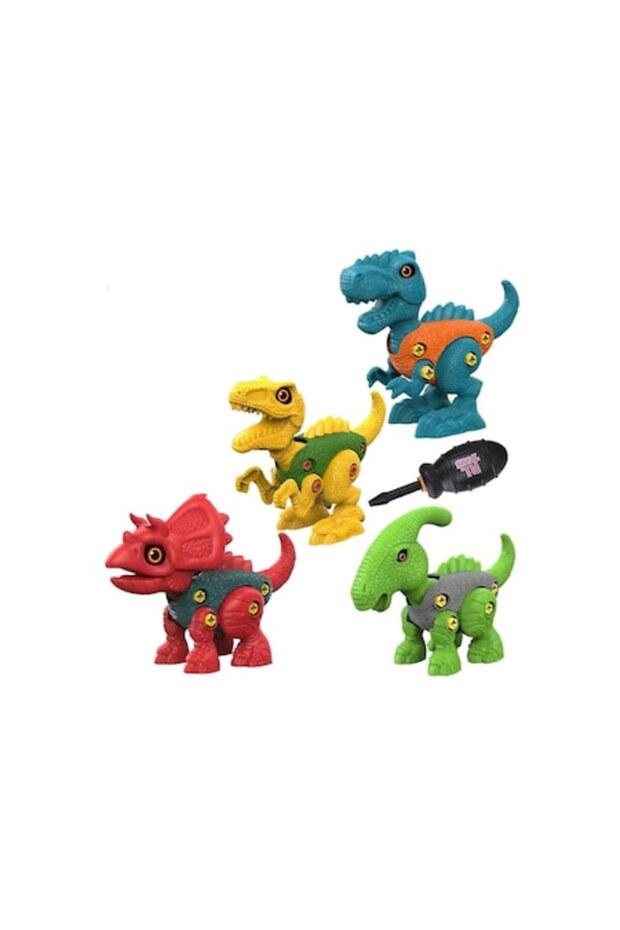 Assembly Set, 4 Dinosaurs, 2 Screwdrivers, Multicolor