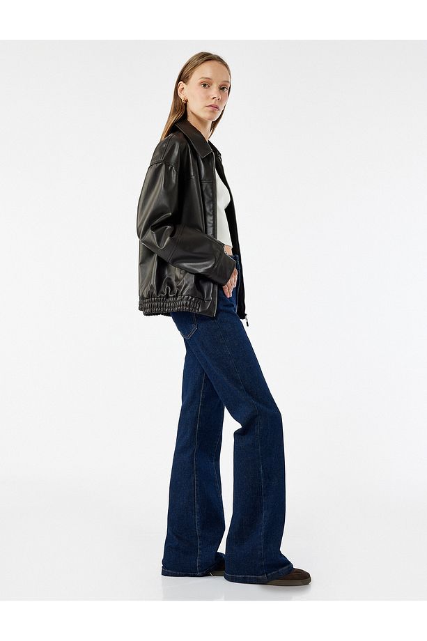Pamuklu Yüksek Bel Dar Kalıp İspanyol Paça Jean Pantolon - Flare Jeans - 1
