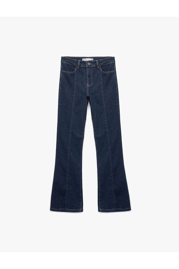 Pamuklu Yüksek Bel Dar Kalıp İspanyol Paça Jean Pantolon - Flare Jeans - 4