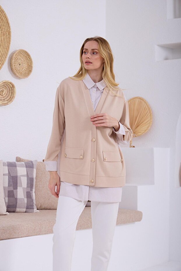 HIRKA GÖRÜNÜMLÜ DÜĞMELİ TUNİK - 1