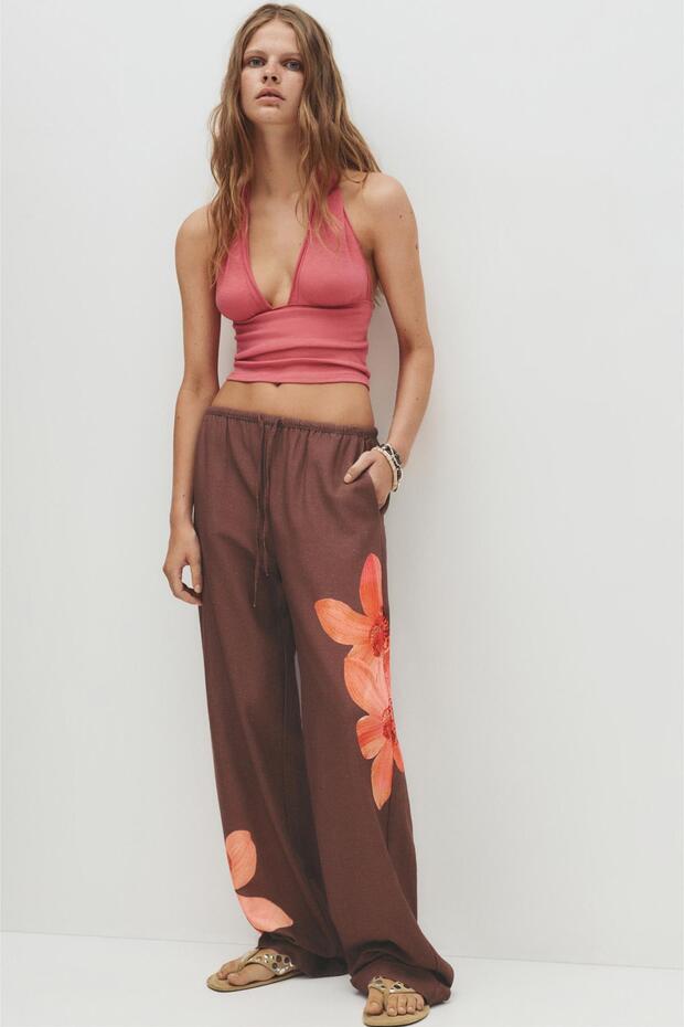 Çiçekli dökümlü pantolon - 1