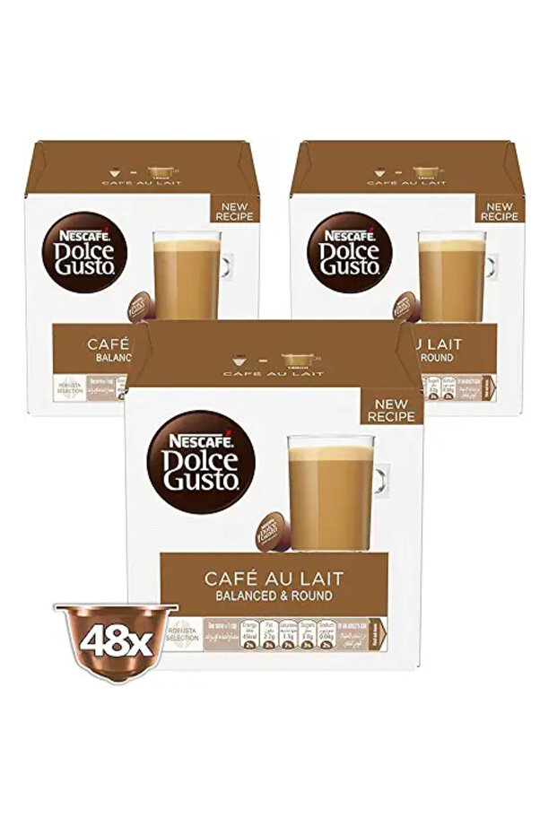 Nescafé Dolce Gusto Café Au Lait Coffee Pods – 3 Packs (16 Capsules Each) – 48 Pods Total
