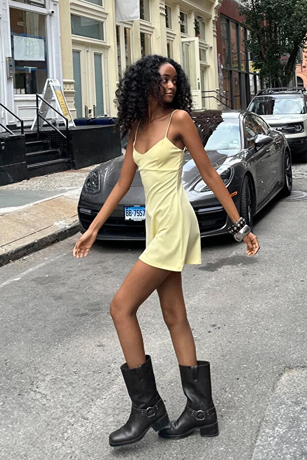 Askılı mini elbise - 1