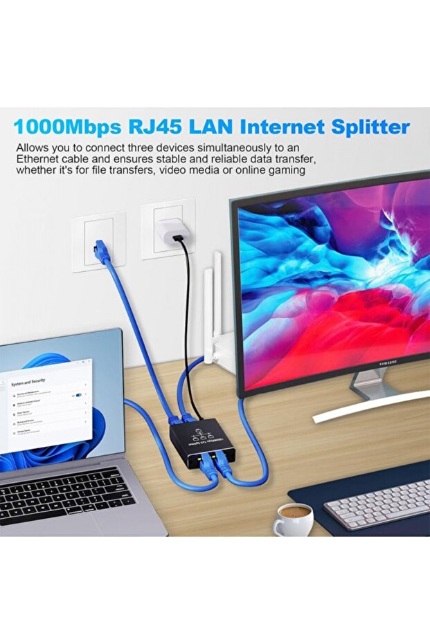Ethernet çoklayıcı Splitter 1 giriş 3 Çıkış RJ45 Gigabit 1000 Mbps - 3