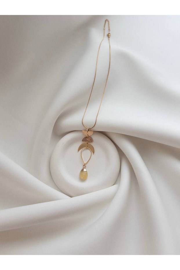 Steel Necklace - Crescent Bead Detailed Necklace - Pendant Necklace - Design Necklace