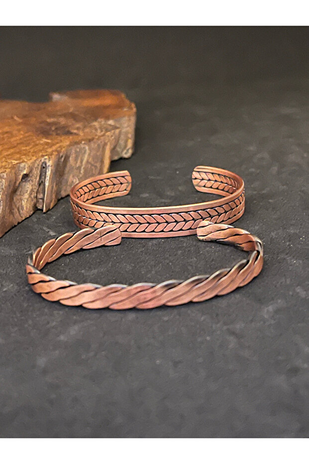 Set of 2 100% Pure Copper 2 Twisted Patterned Bracelets Handcrafted Copper Bracelet Copper Handcuff Bracelet.