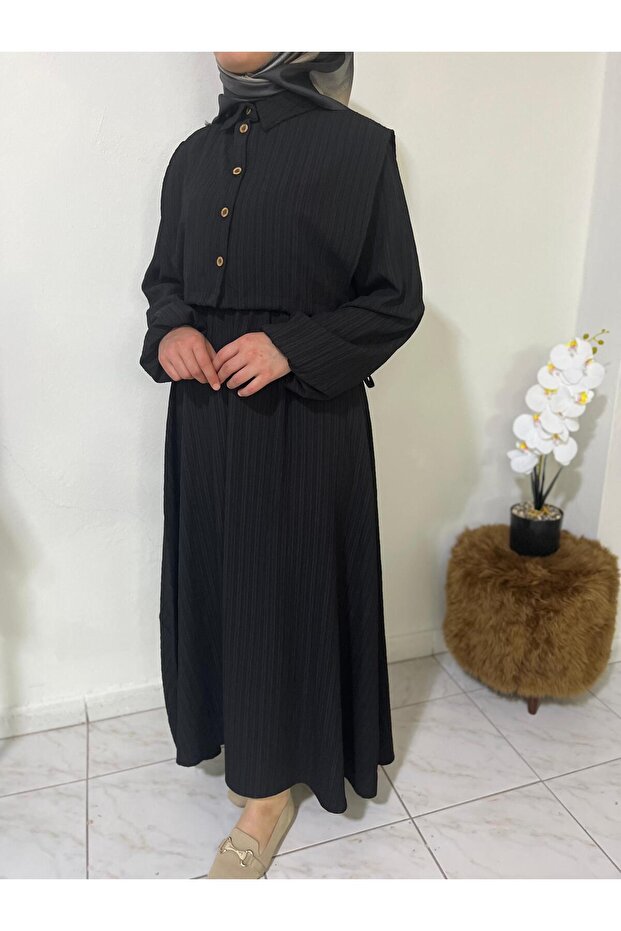 KETEN ETEKLİ ELBİSE - 3