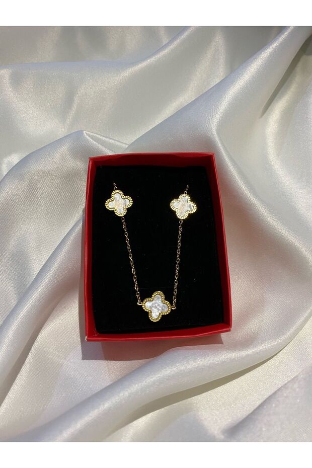 beyaz yonca paslanmaz çelik kolye - 3