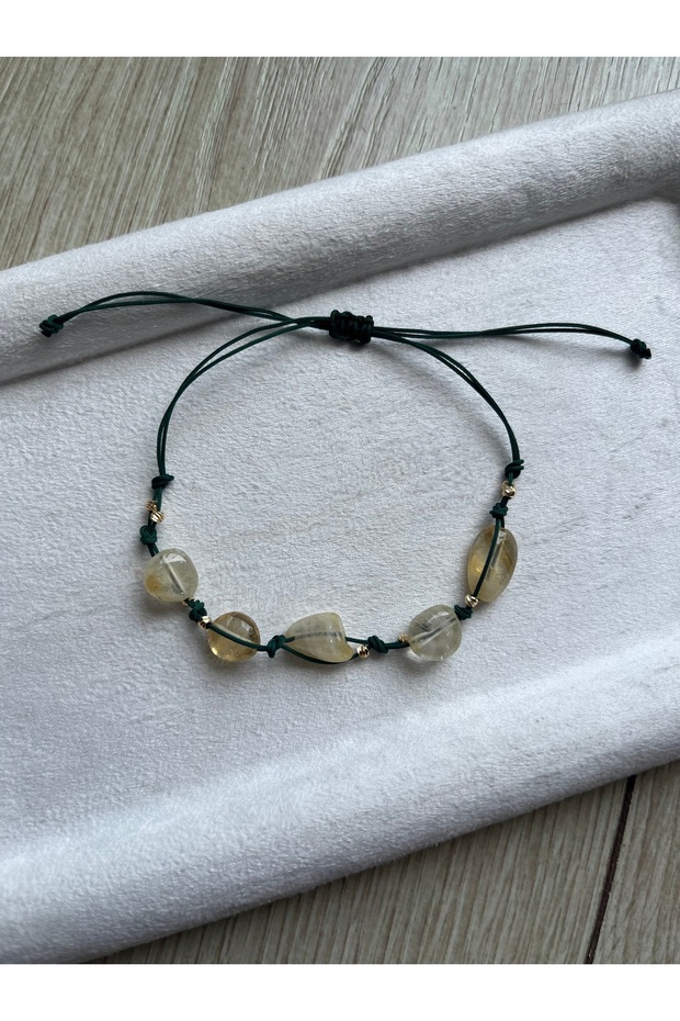 Citrine Stone Spiral Green Rope Bracelet & Anklet Handmade
