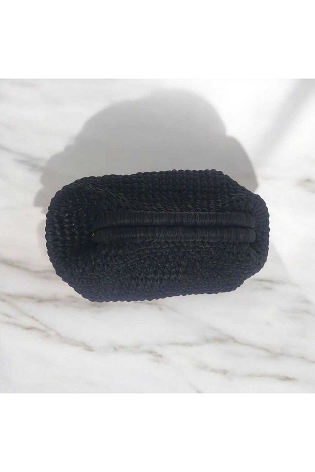 Siyah Deri İpten El Örgüsü Clutch Çanta, Düğün Davet için Hasır Model Hafif ve Şık Tasarım Handmade - 7