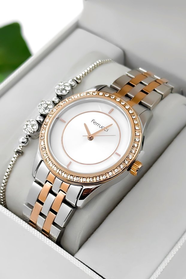 Steel Cord Steel Case Women Wrist Watch, 3 Atm Waterproof Rose-Silver Zmfer197